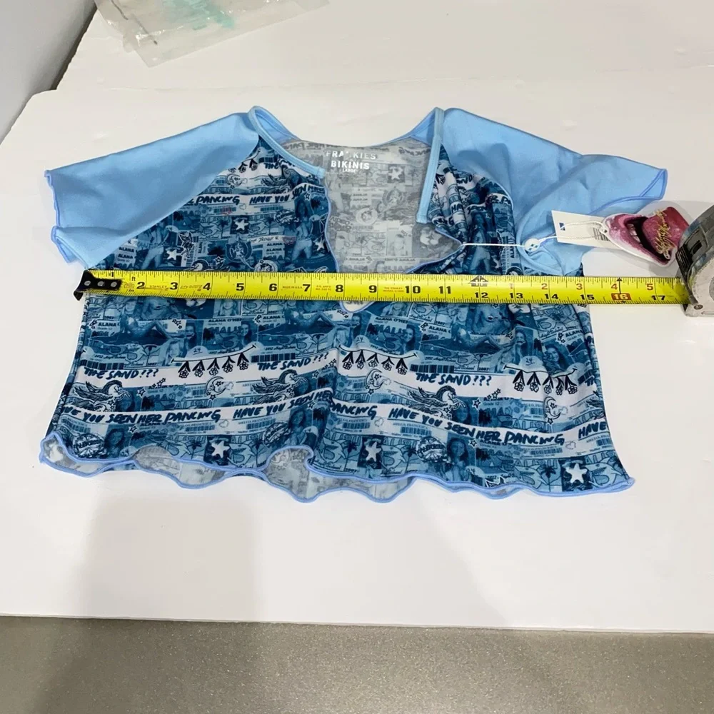 Frankie's Bikinis Blue Tiare Shine Crop Top Size L